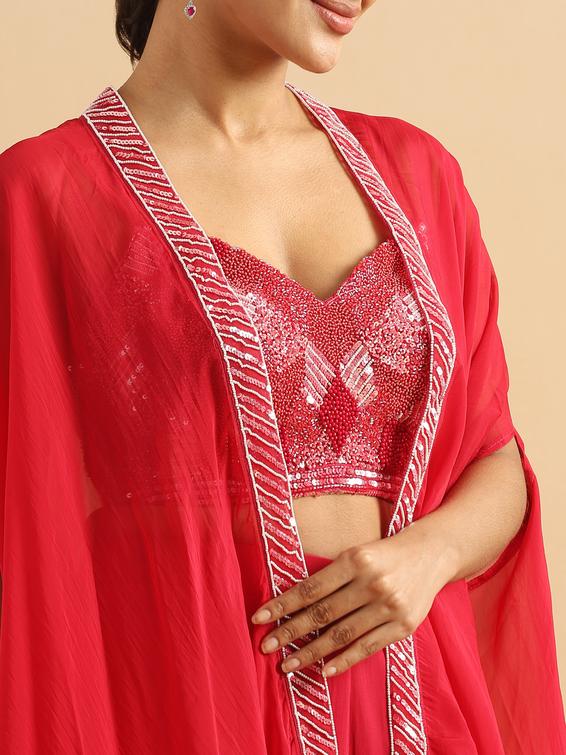 Twamev Women Glamorous Red Partywear Suit