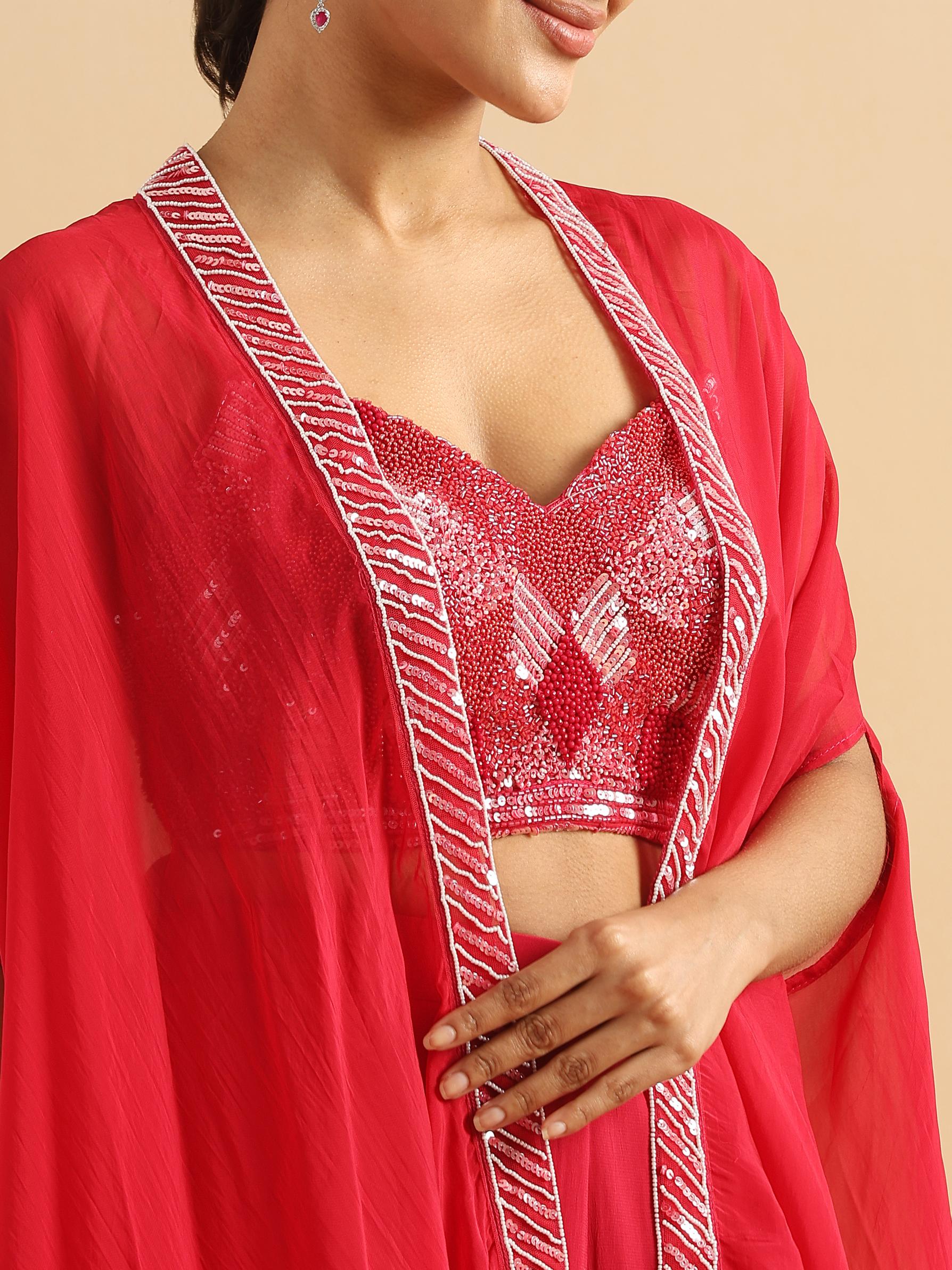 Twamev Women Glamorous Red Partywear Suit
