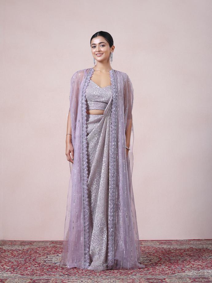 Twamev Women Majestic Purple Net Saree