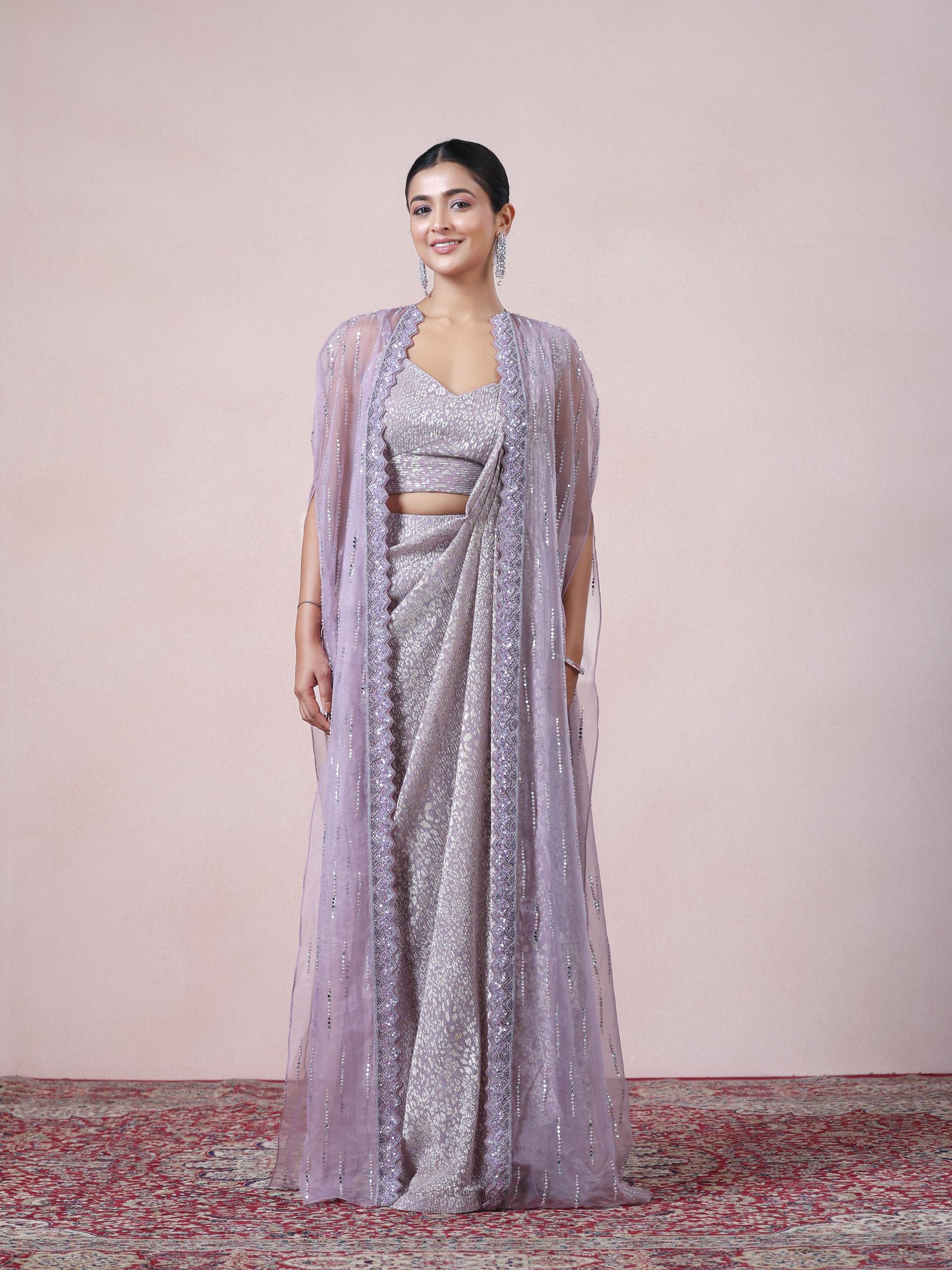 Twamev Women Majestic Purple Net Saree
