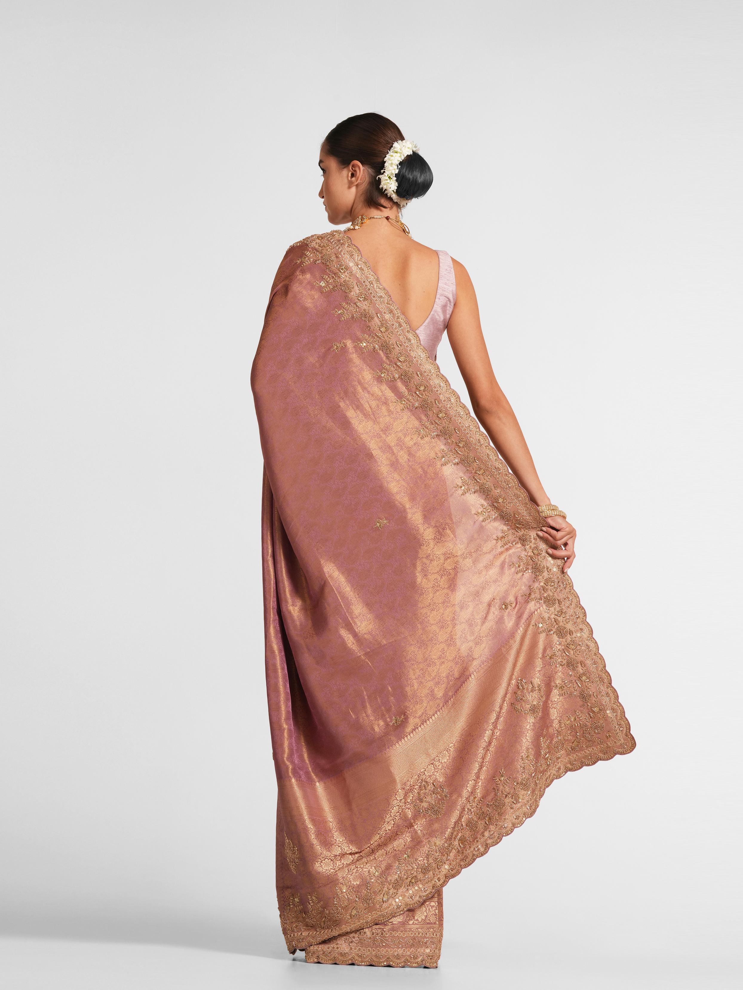 Twamev Women Festive Dusty Pink Saree