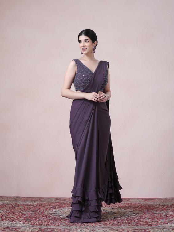Twamev Women Royal Purple Georgette Saree