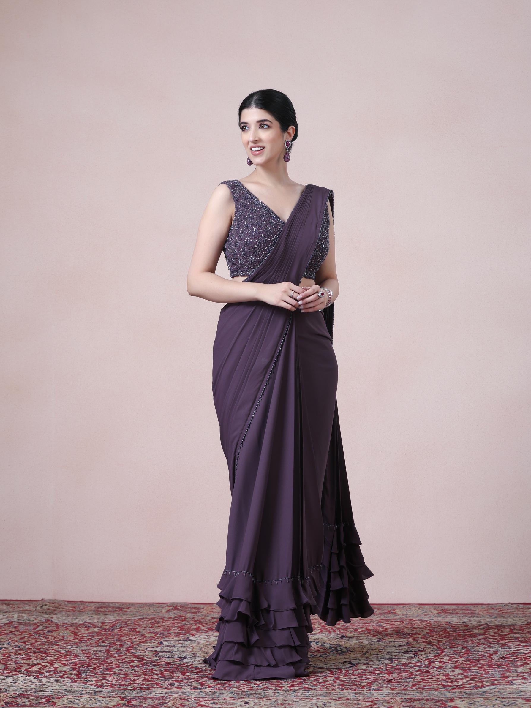 Twamev Women Royal Purple Georgette Saree
