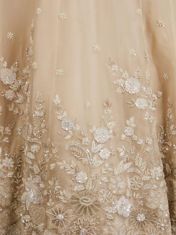 Twamev Women Cream Beige Floral Embroidered Lehenga with Sequins Work