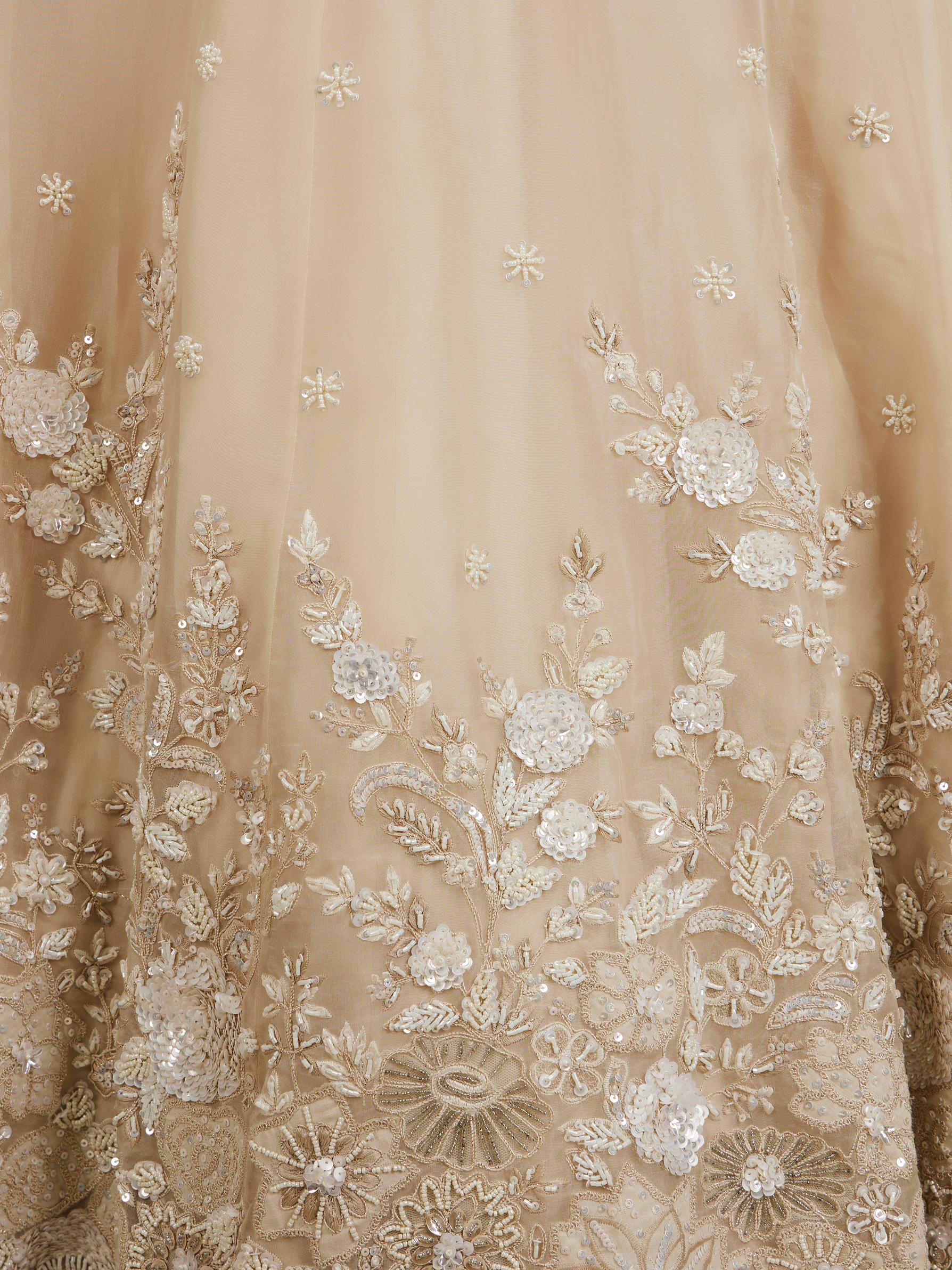 Twamev Women Cream Beige Floral Embroidered Lehenga with Sequins Work