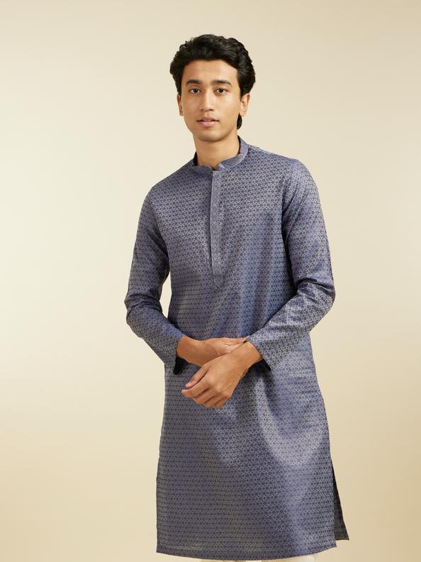 Diwas Men Oxford Blue Kurta with Circular Buta Motifs