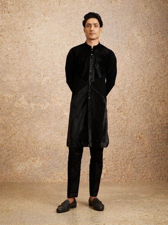 Twamev Men Zari Embellished Black Kurta Pajama