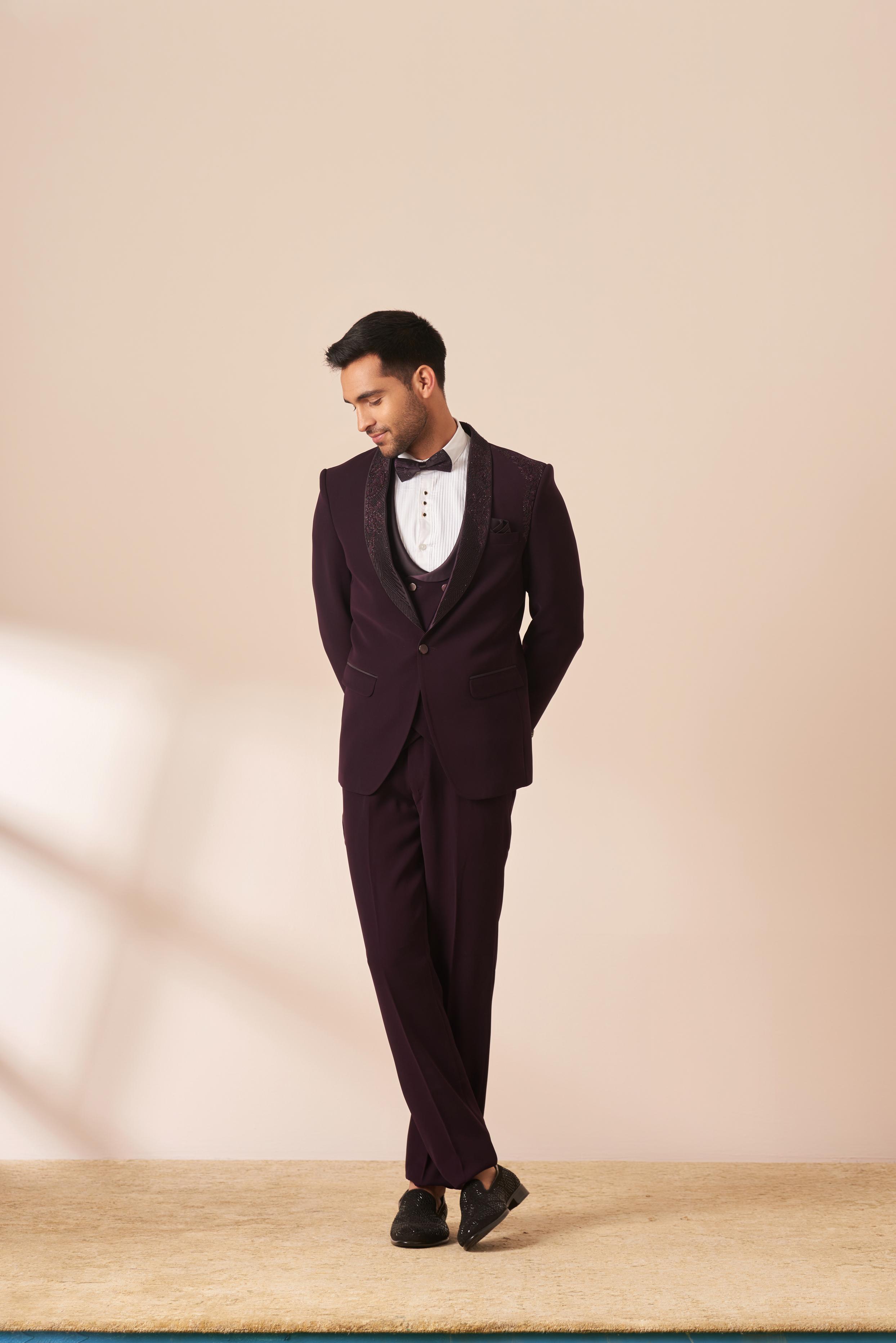 Twamev Men Wine Enchantment Suit Set