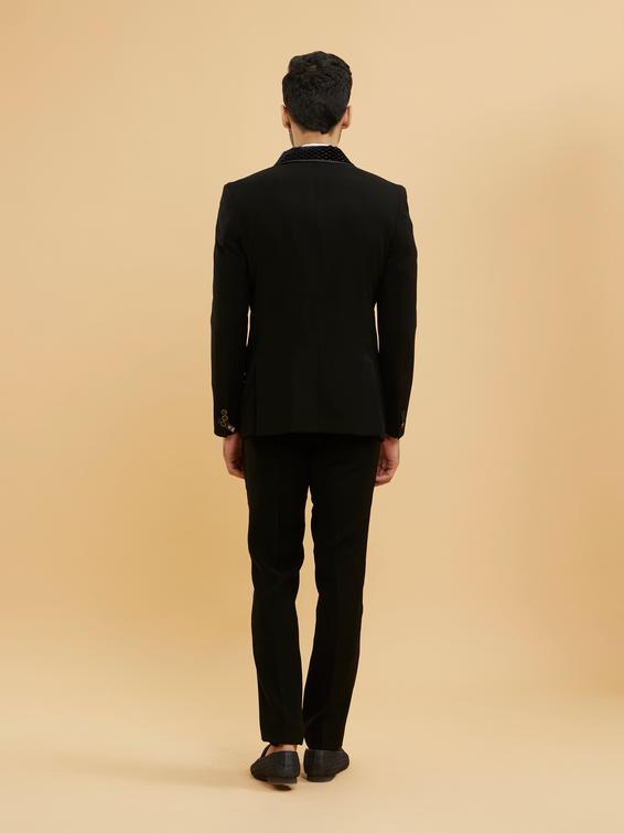 Twamev Men Midnight Blue Embellished Tuxedo Suit Set