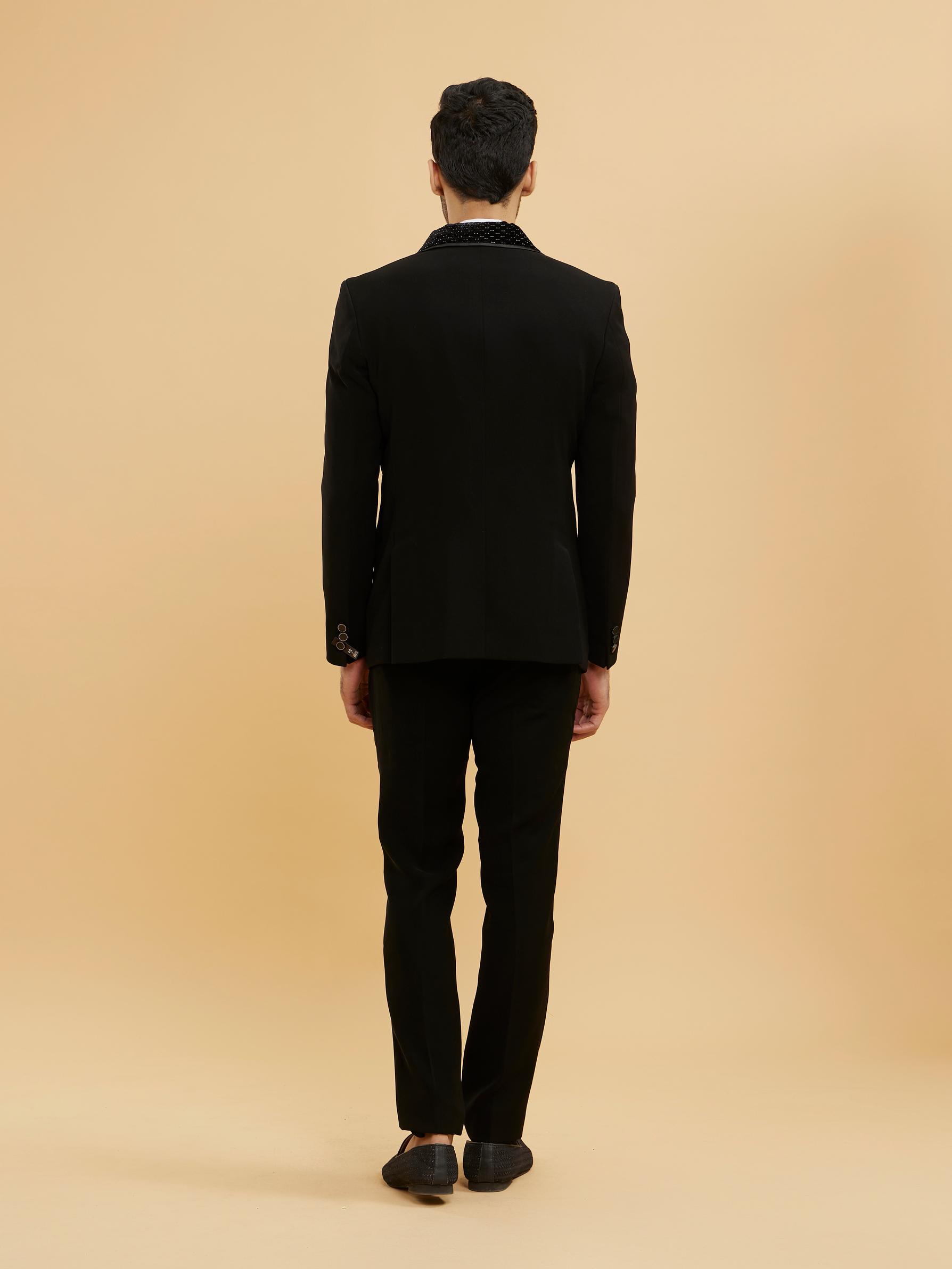 Twamev Men Midnight Blue Embellished Tuxedo Suit Set