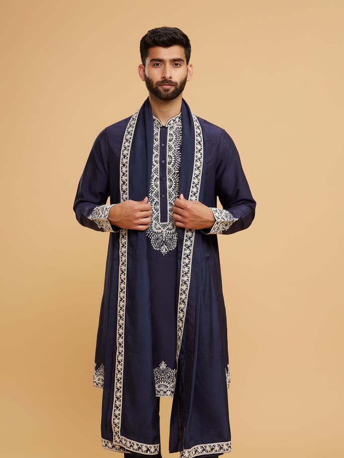 Twamev Men Blue Elegance Kurta Set with Dupatta