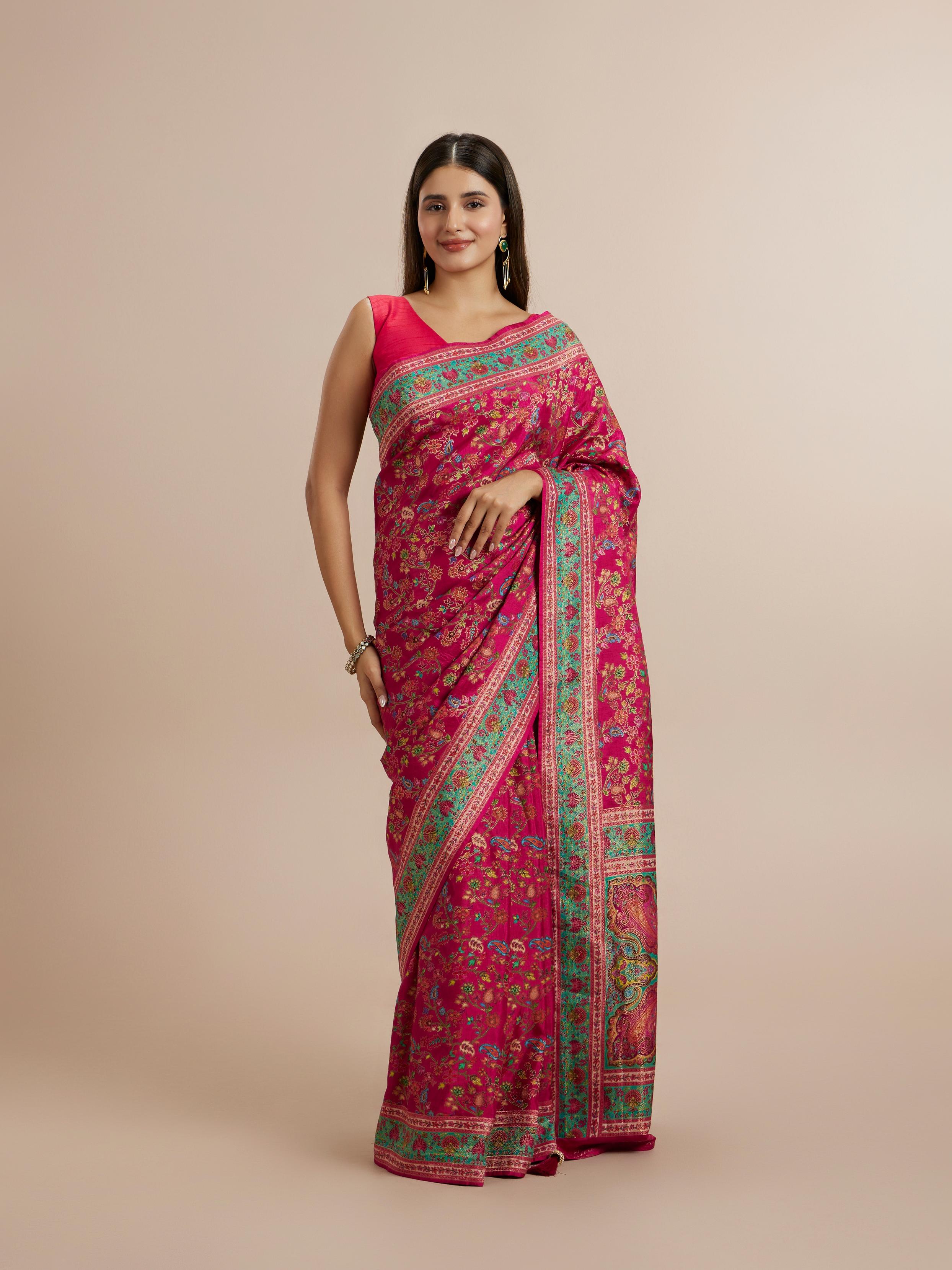 Twamev Women Radiant Pink Silk Elegance Saree
