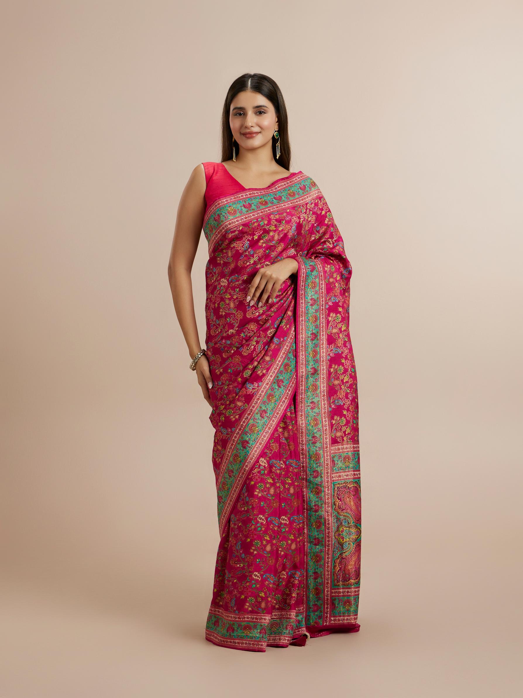 Twamev Women Radiant Pink Silk Elegance Saree