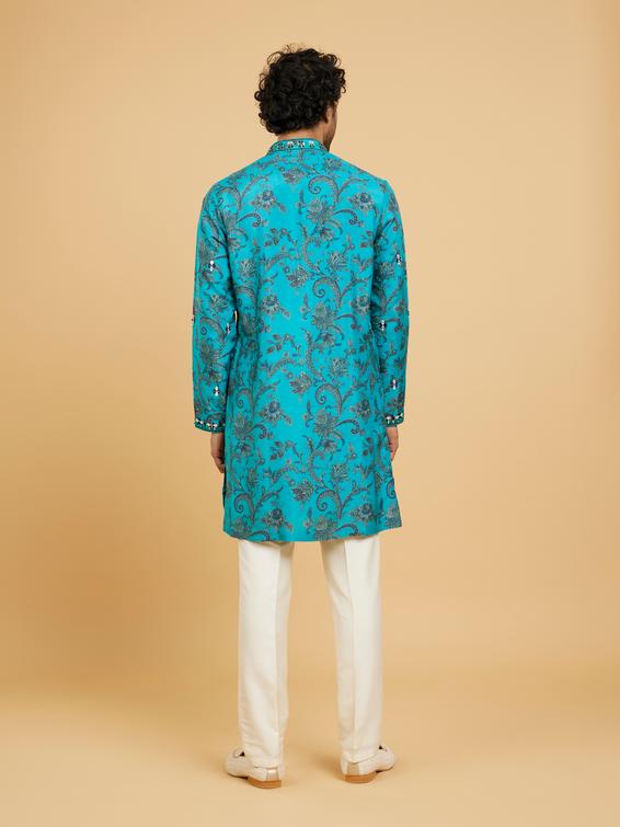 Twamev Men Teal Blue Charm Kurta Pajama