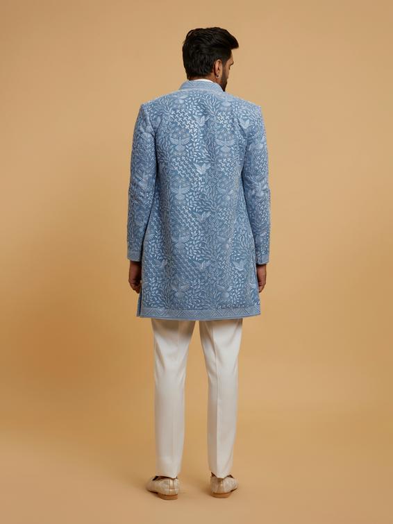 Twamev Men Elegant Light Blue Velvet Indo Western