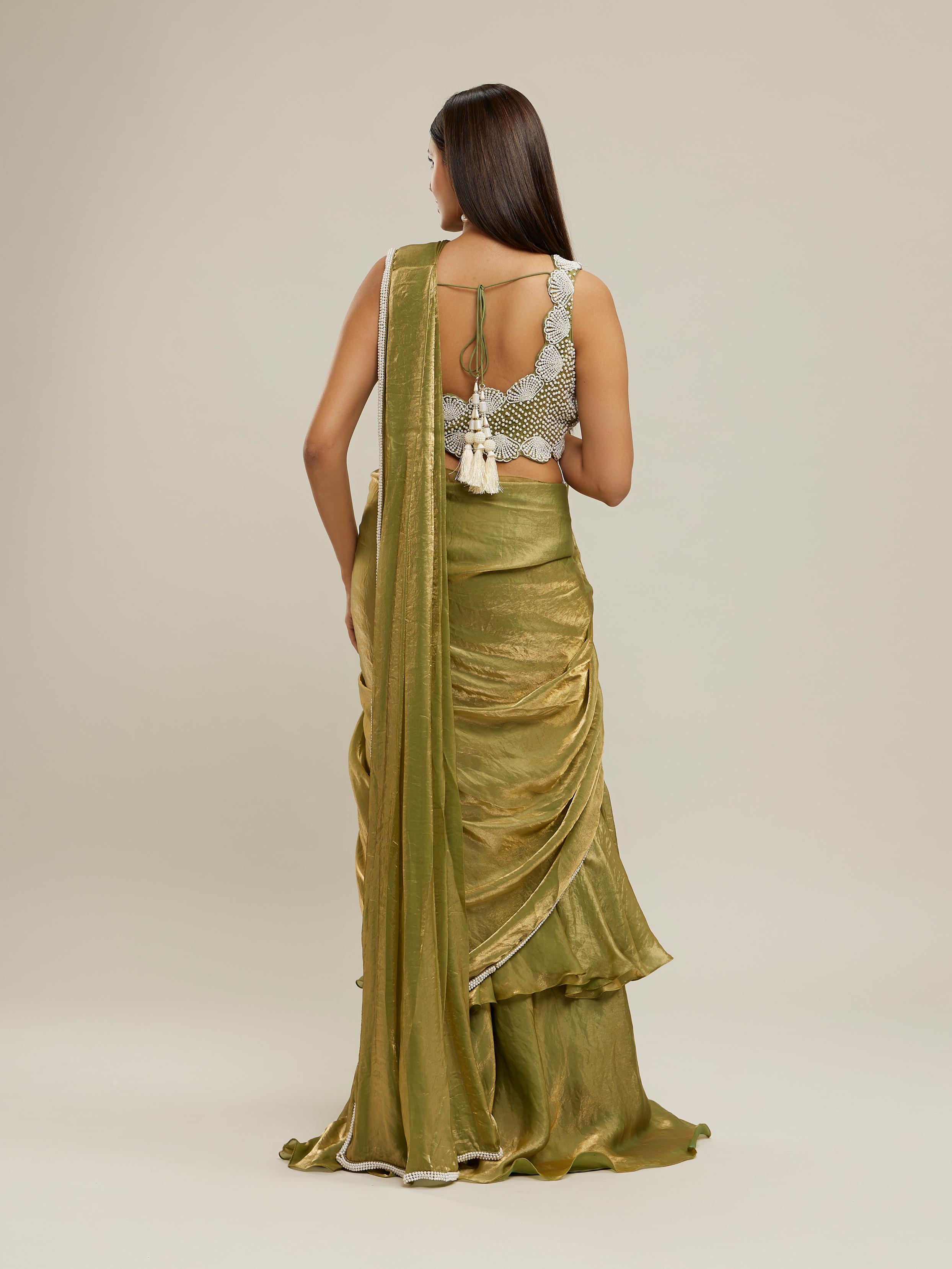 Twamev Women Majestic Mehandi Green Tissue Saree