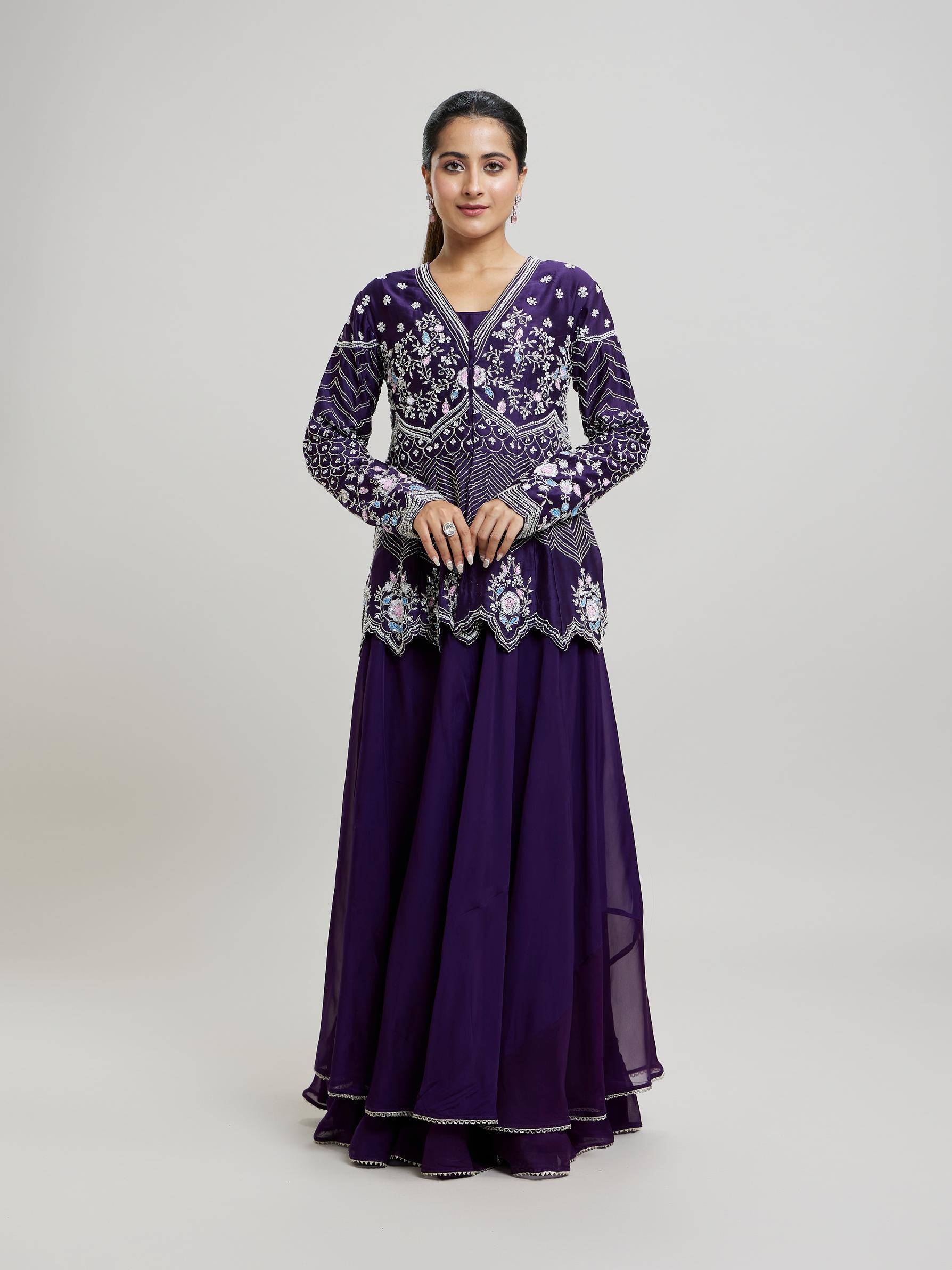 Twamev Women Elegant Purple Stitched Suit