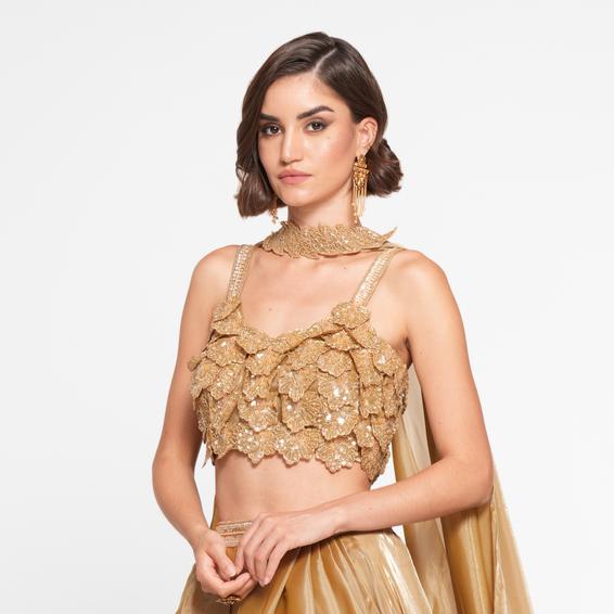Twamev Women Golden Gleam Trio Set Skirt Top