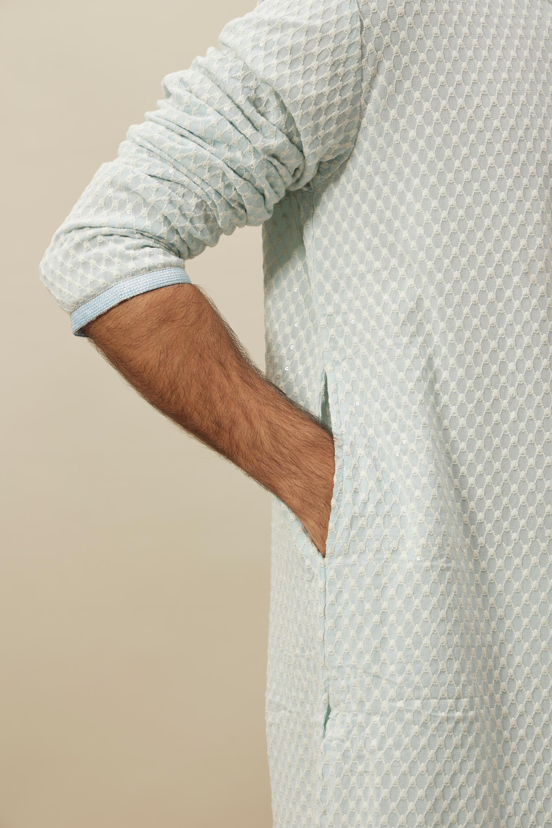 Twamev Men Powder Blue Chikankari Kurta Set