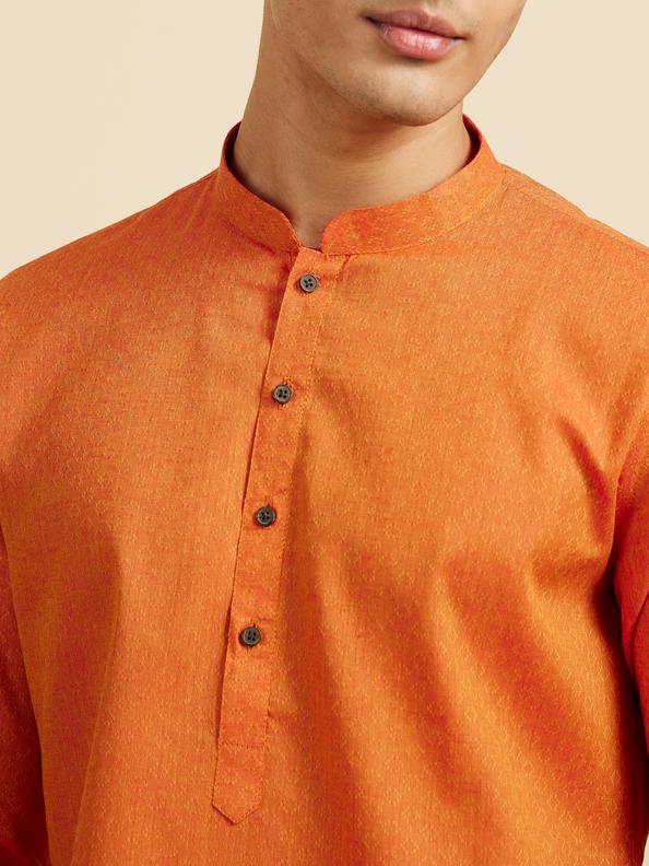 Diwas Men Pumpkin Orange Lattice Patterned Kurta
