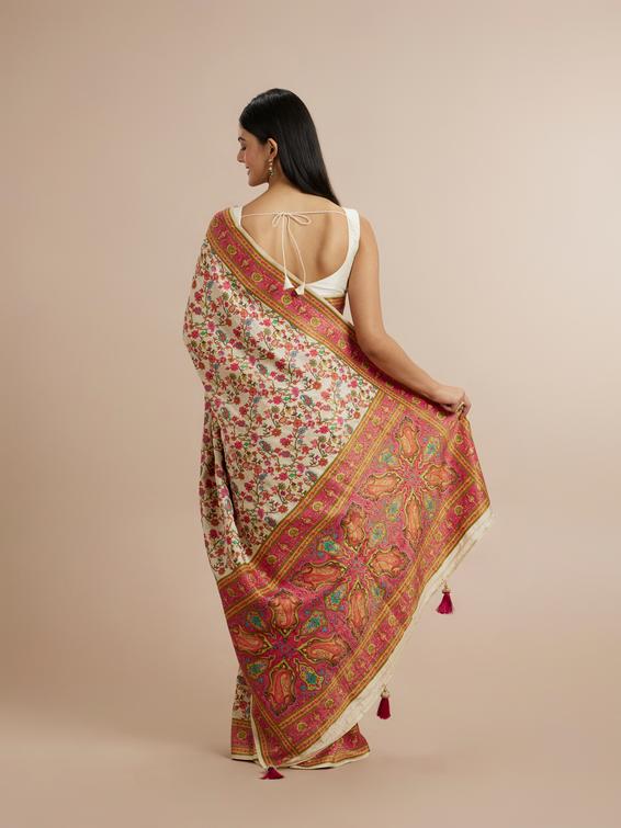 Twamev Women Enchanting Cream Saree with Unstitched Blouse