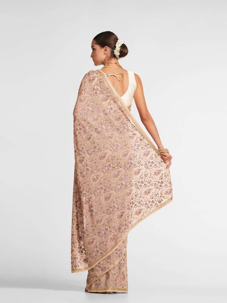 Twamev Women Ethereal Georgette Cream Saree
