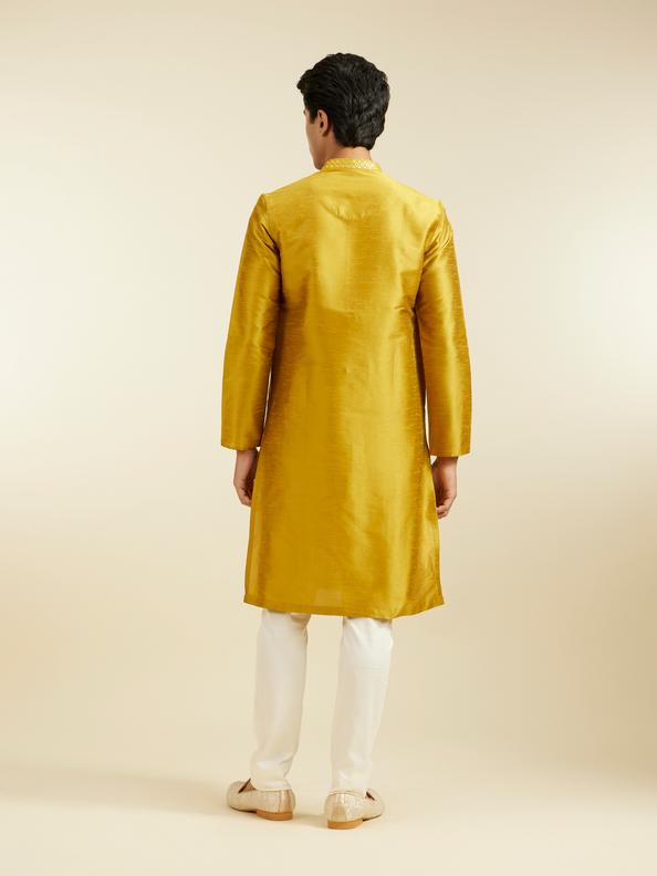 Diwas Men Mustard Yellow Buta Embroidered Kurta with Mirror Work