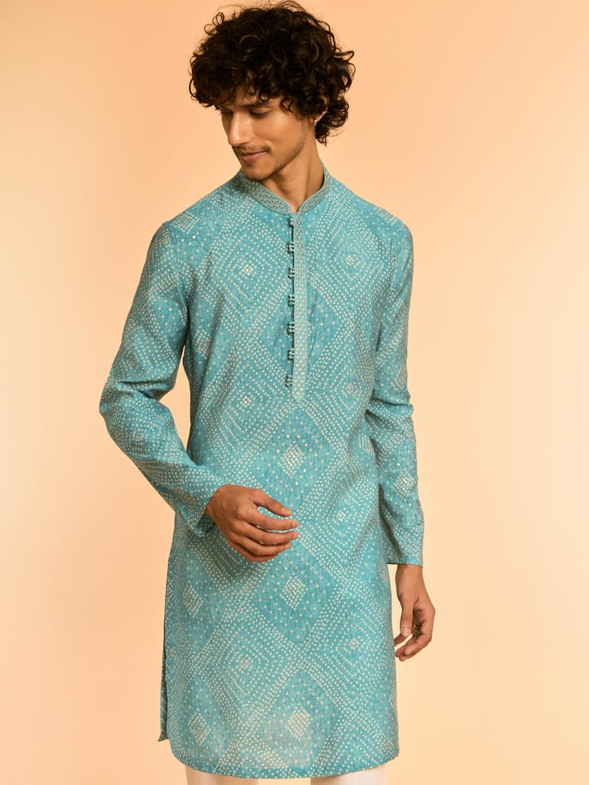 Diwas Men Turquoise Blue Festive Kurta