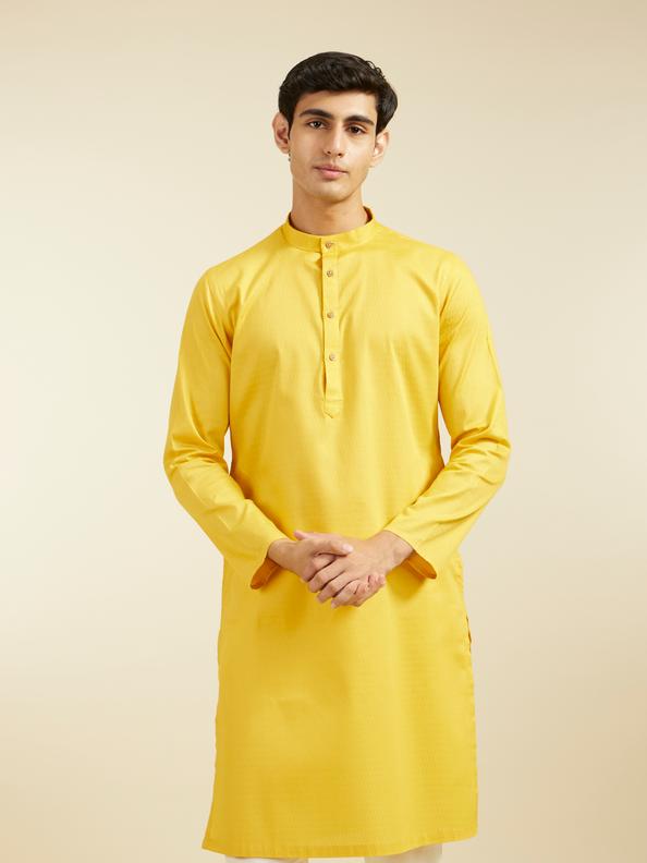 Diwas Men Mustard Yellow Honeycomb Patterned Kurta