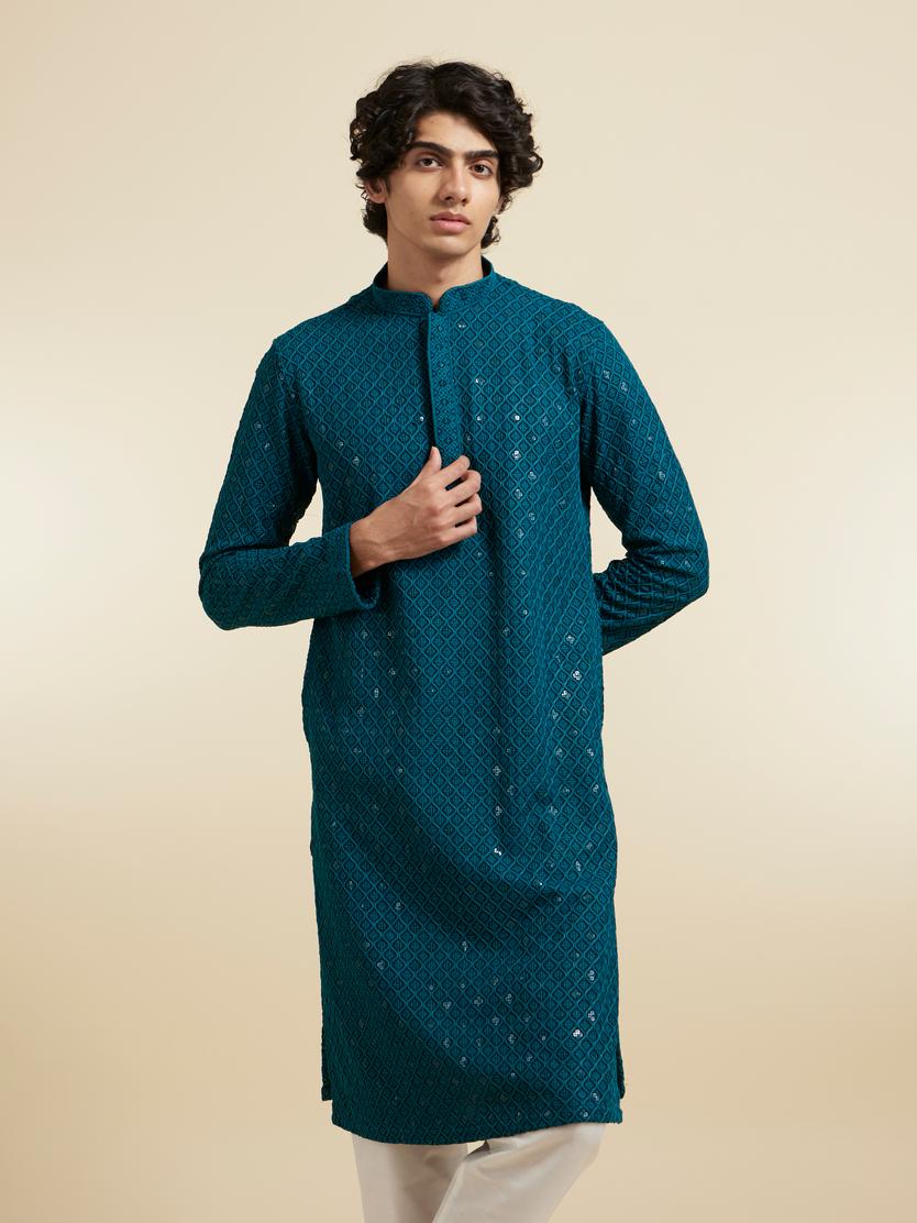 Diwas Men Teal Green Viscose Kurta Pajama