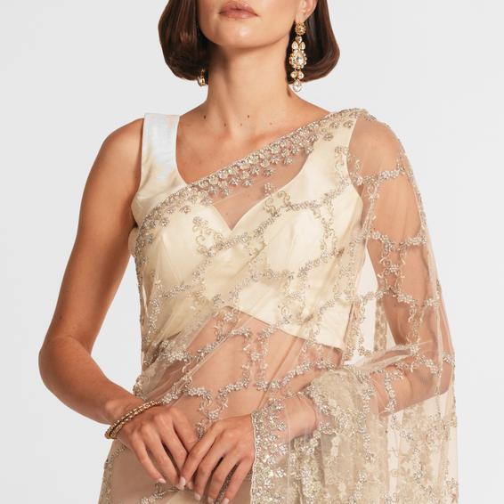 Twamev Women Creamy Delight Net Saree