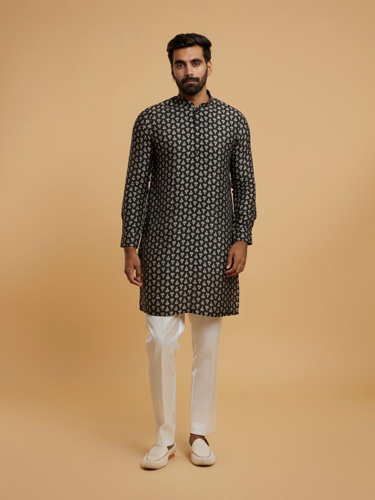Twamev Men Black Majesty Kurta Jacket Set