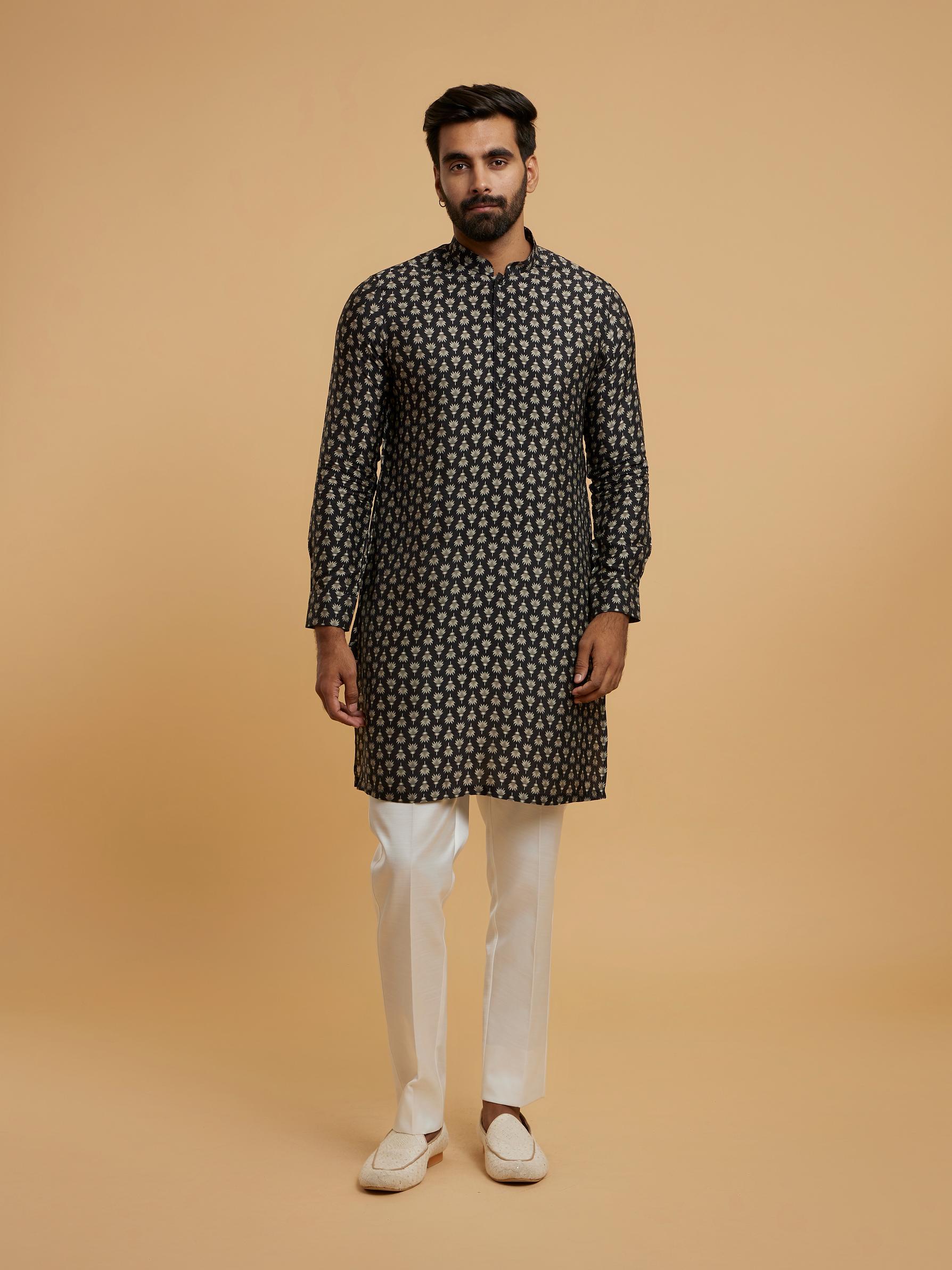 Twamev Men Black Majesty Kurta Jacket Set