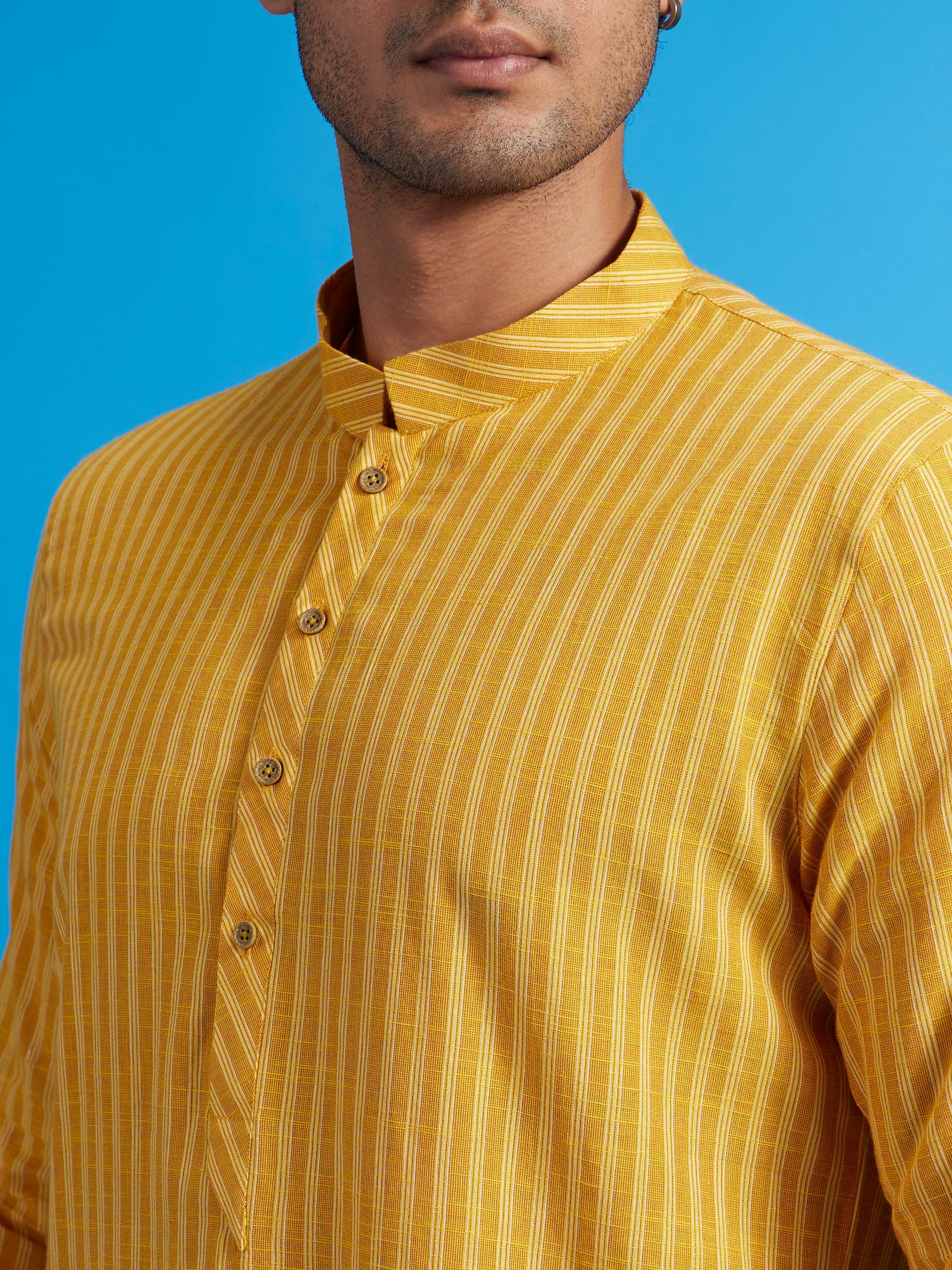 Diwas Men Mustard Yellow Linear Patterned Striped Kurta