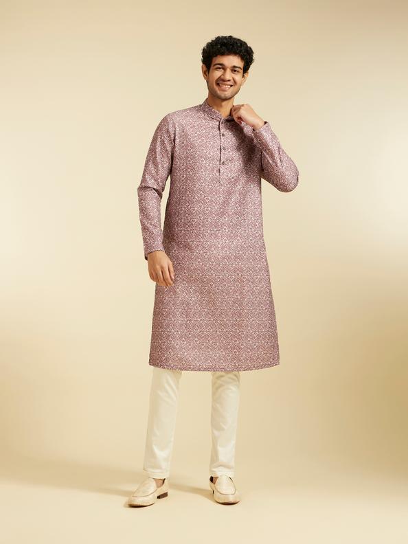 Diwas Men Dusty Pink Diamond Printed Kurta