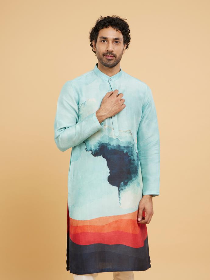 Twamev Men Ethereal Light Blue Kurta Pajama