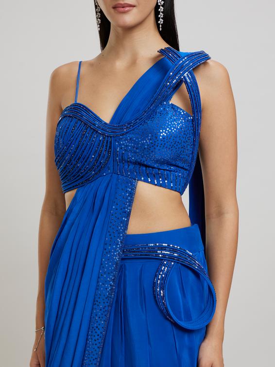Twamev Women Enchanting Indigo Blue Satin Saree