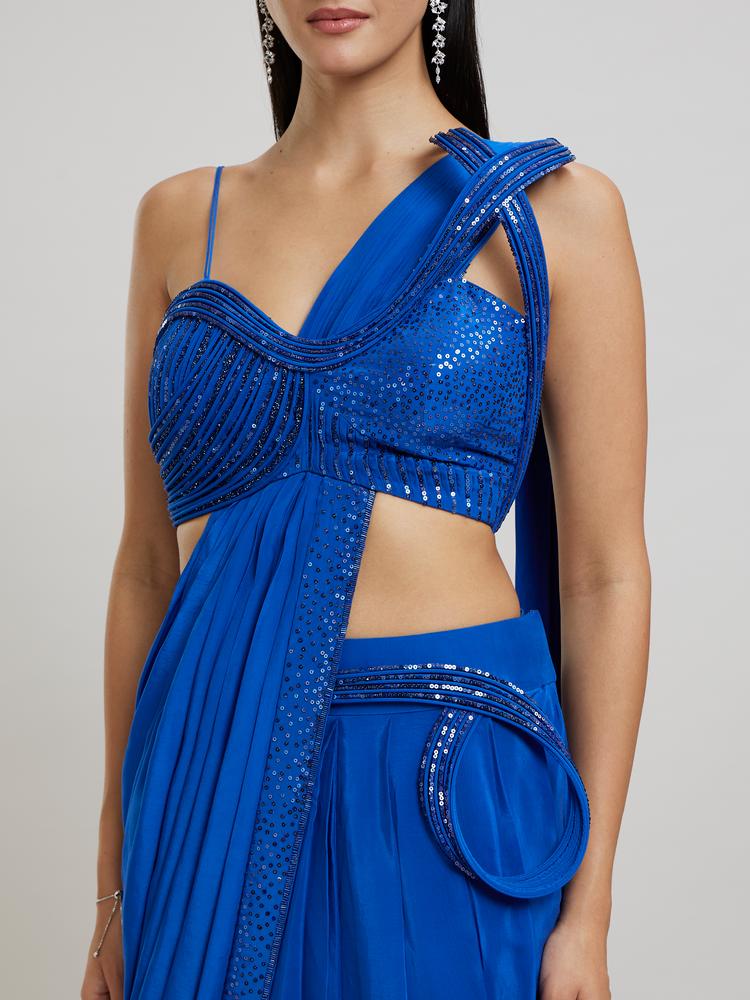 Twamev Women Enchanting Indigo Blue Satin Saree