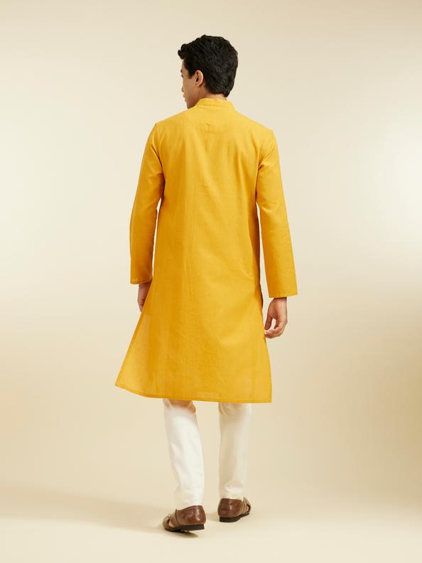 Diwas Men Mustard Yellow Plain Classic Kurta