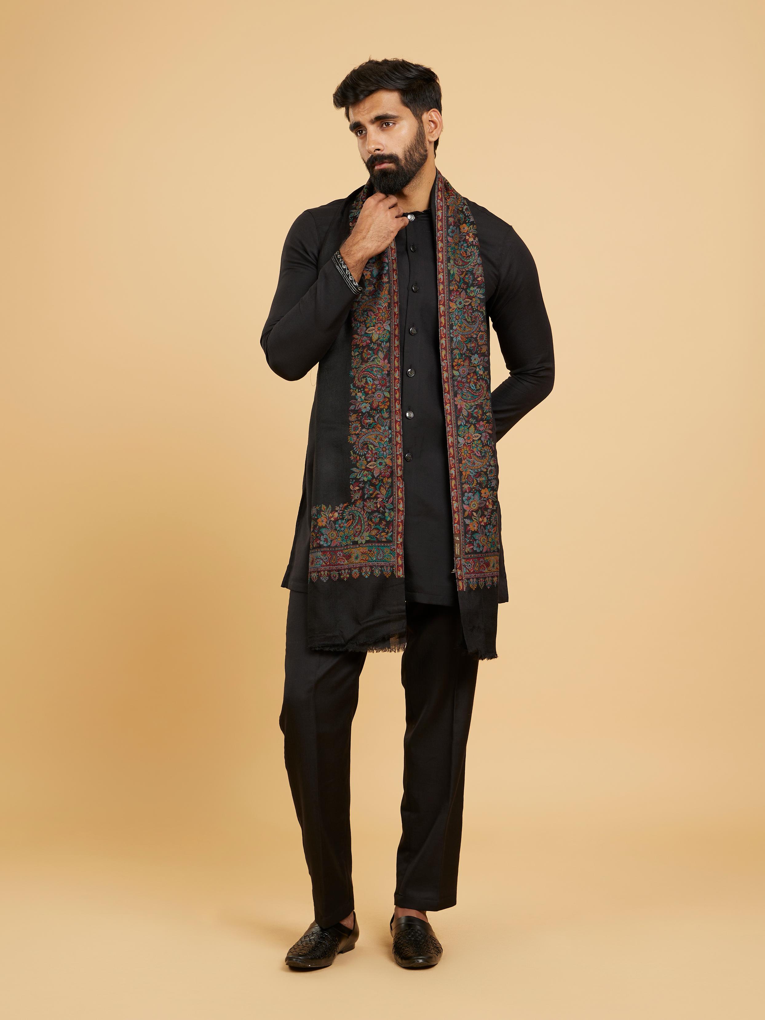 Twamev Men Elegant Black Wool Shawl