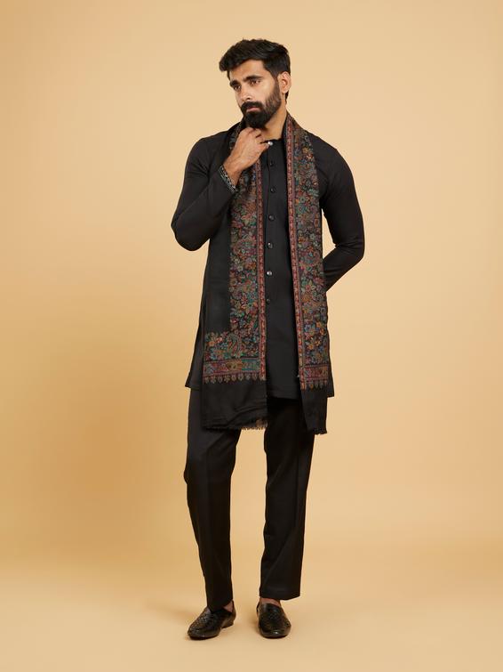 Twamev Men Elegant Black Wool Shawl