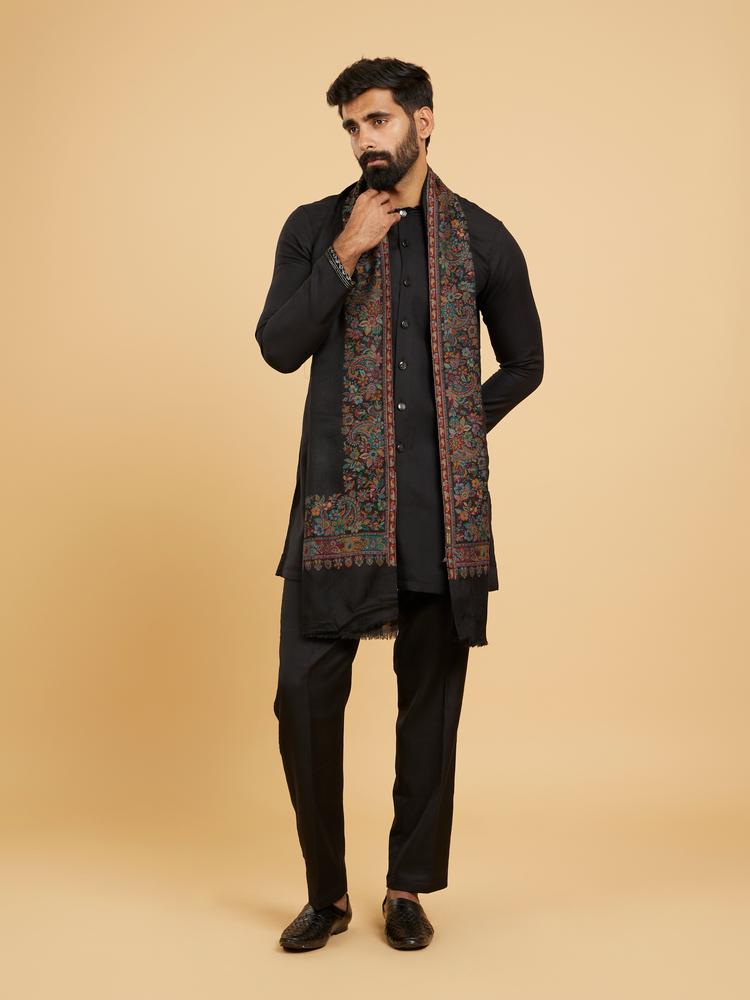 Twamev Men Elegant Black Wool Shawl