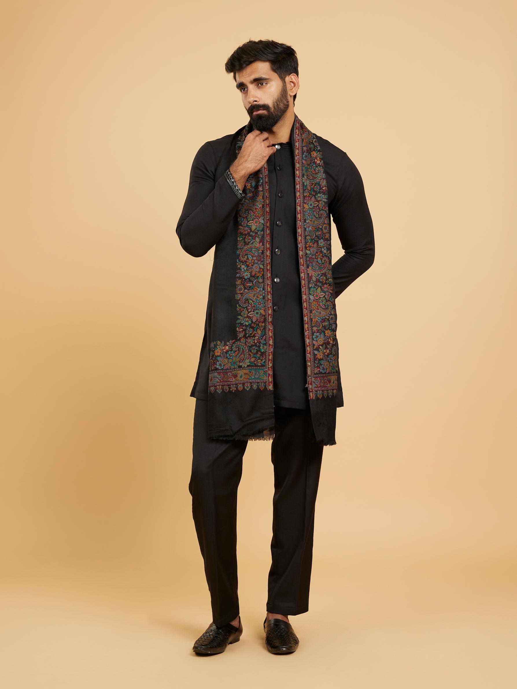 Twamev Men Elegant Black Wool Shawl
