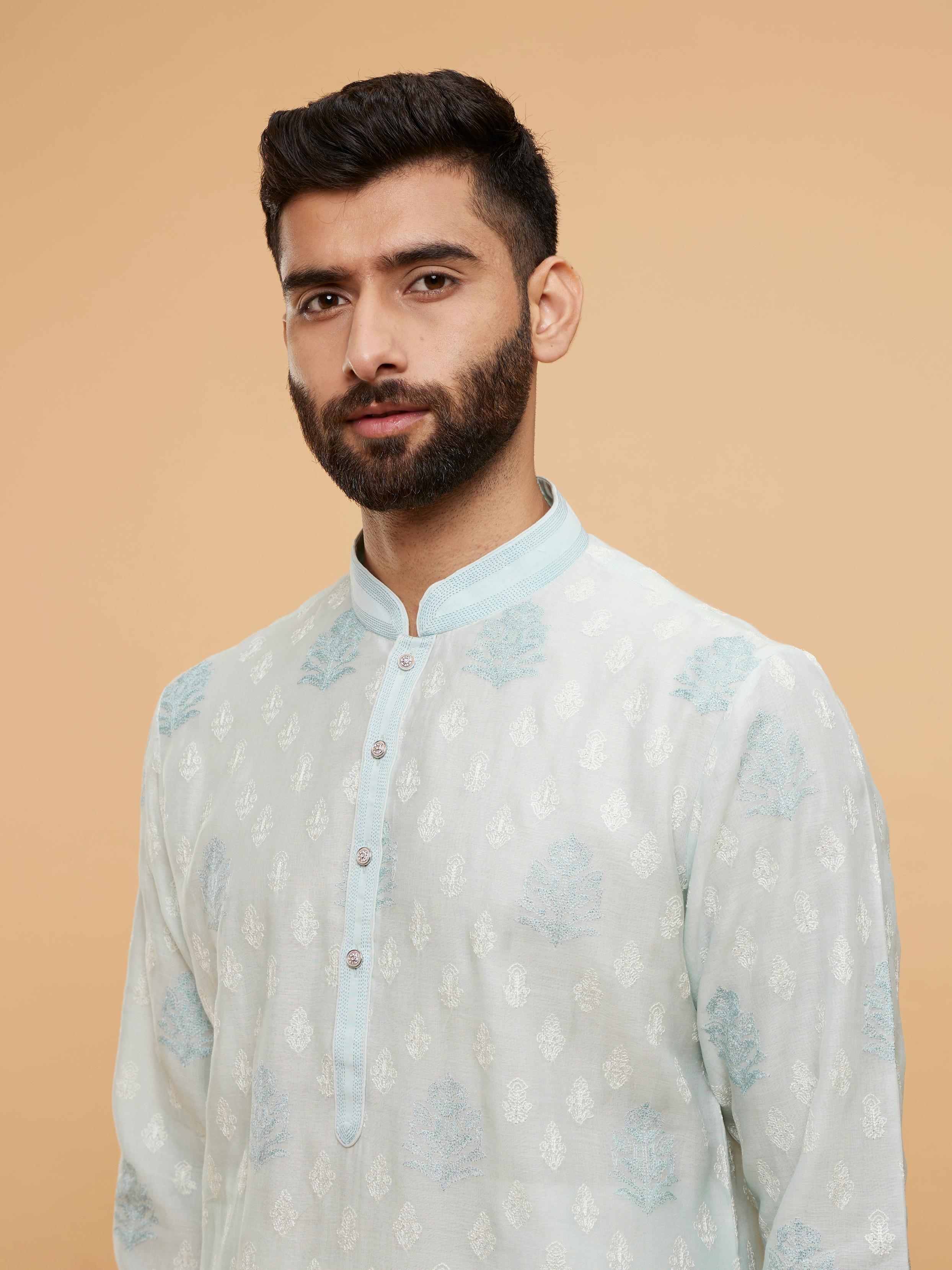 Twamev Men Aqua Green Buta Patterned Kurta Set