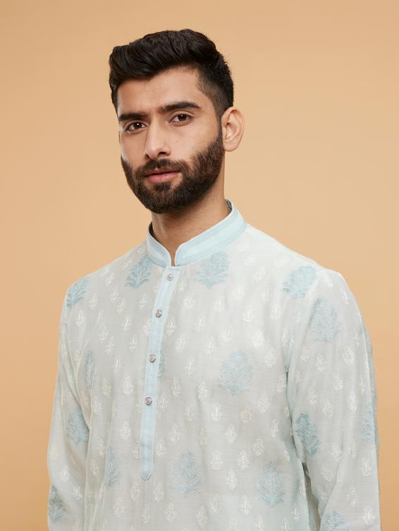 Twamev Men Aqua Green Buta Patterned Kurta Set