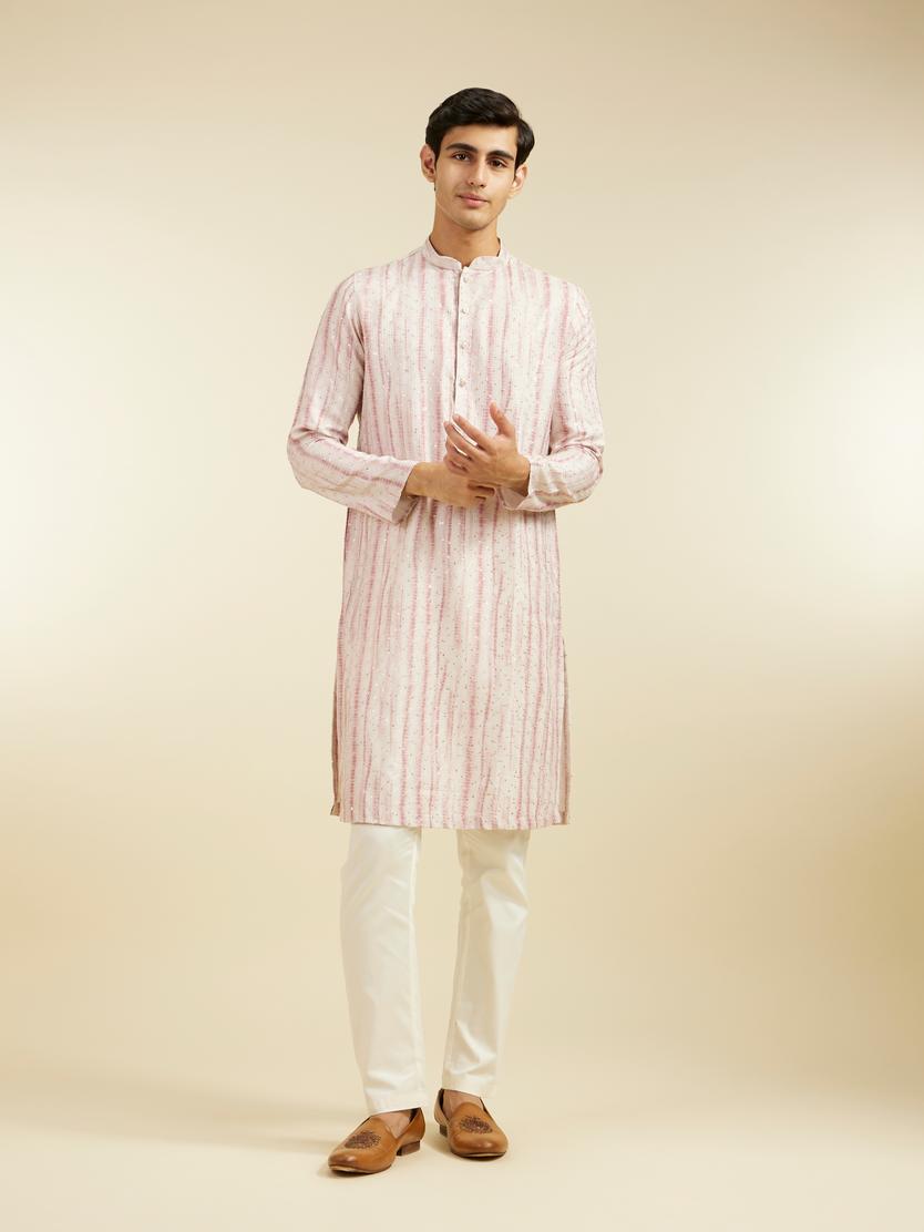 Diwas Men Dusty Pink Tie Dye Striped Printed Kurta with Sequin Work