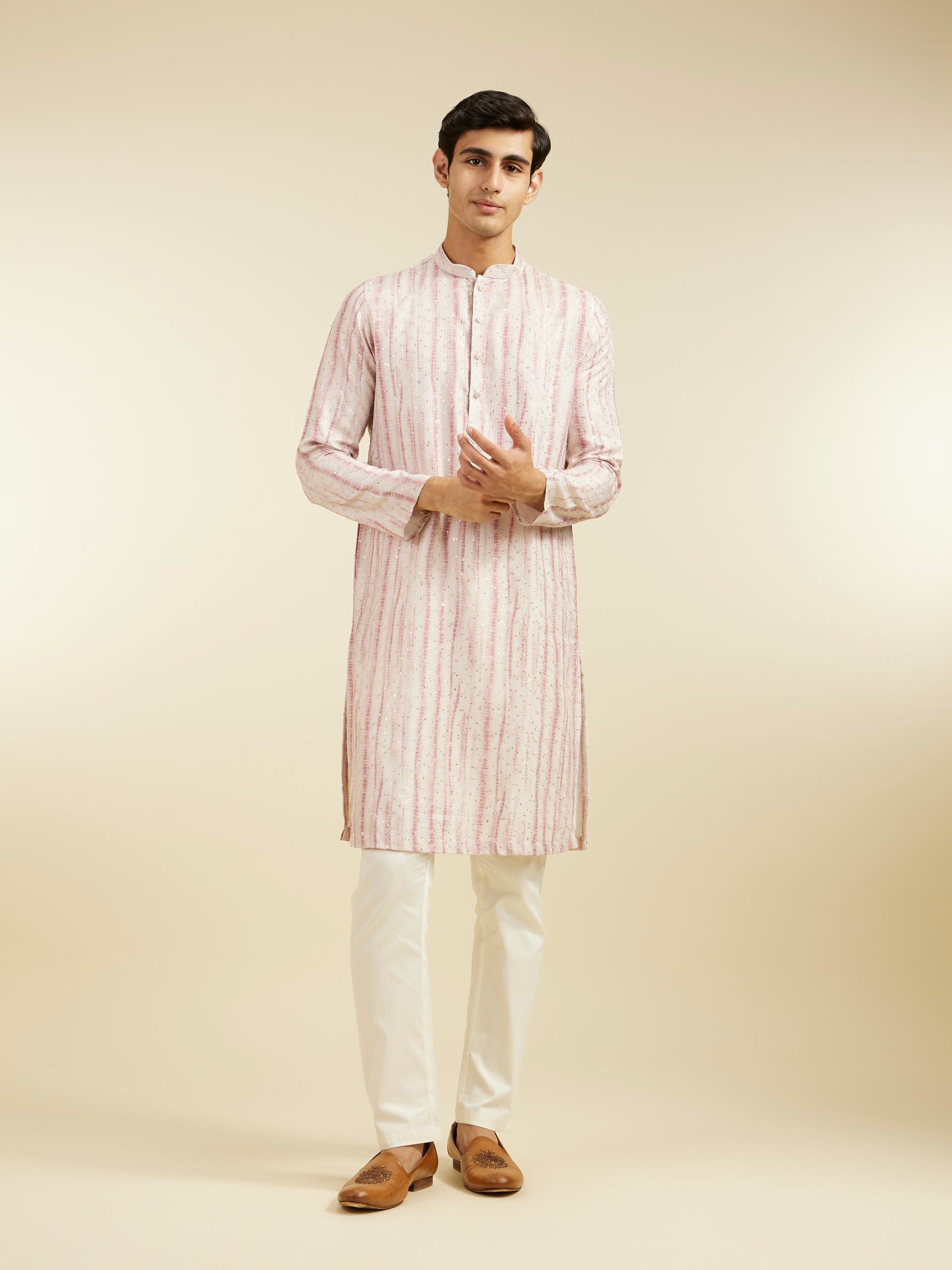 Diwas Men Dusty Pink Tie Dye Striped Printed Kurta with Sequin Work