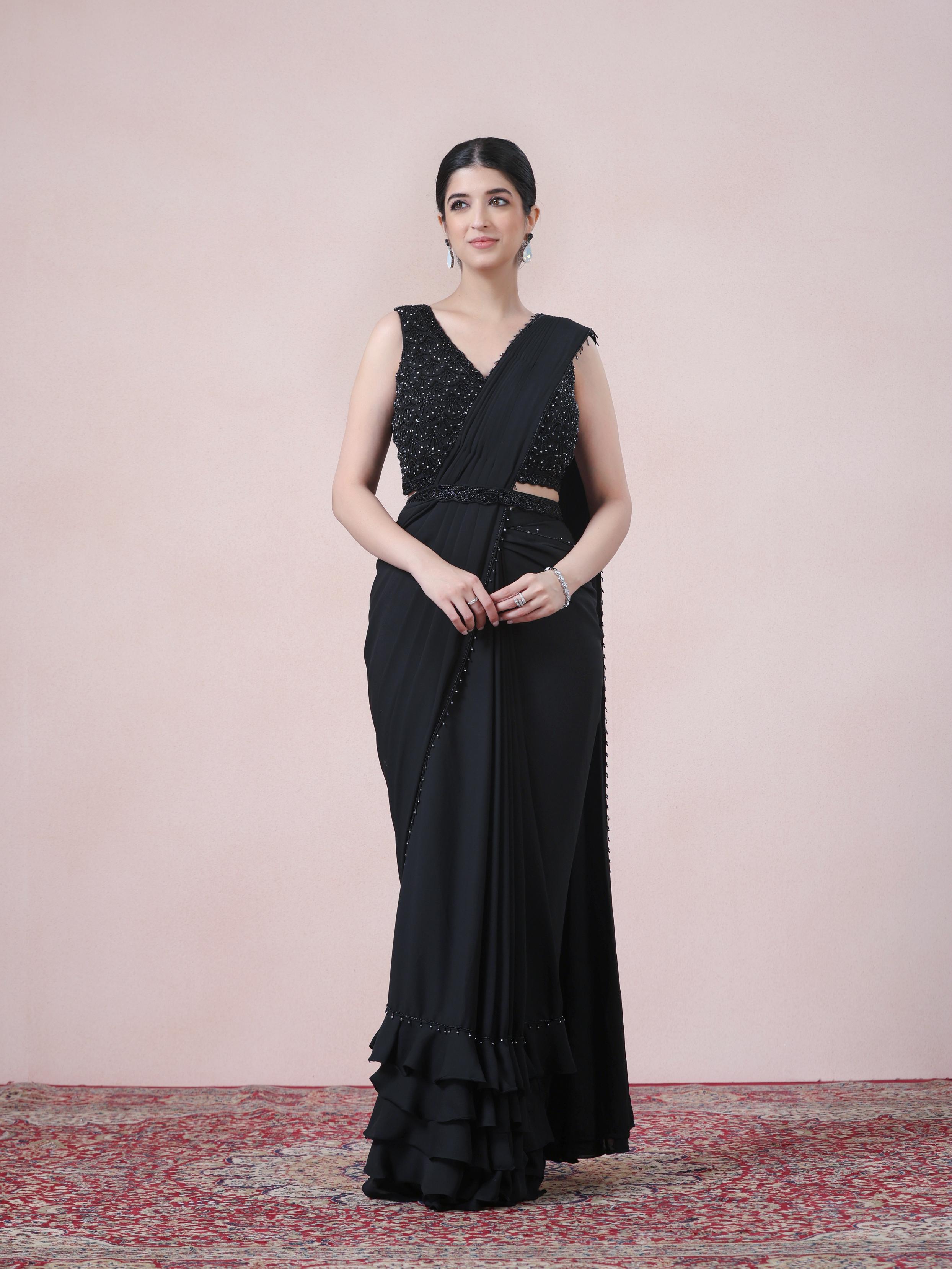 Twamev Women Timeless Black Beauty Georgette Saree