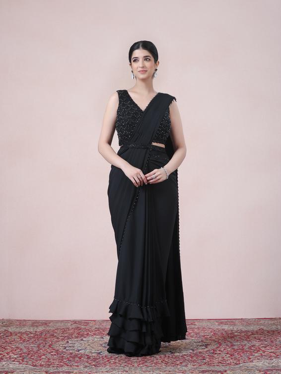 Twamev Women Timeless Black Beauty Georgette Saree