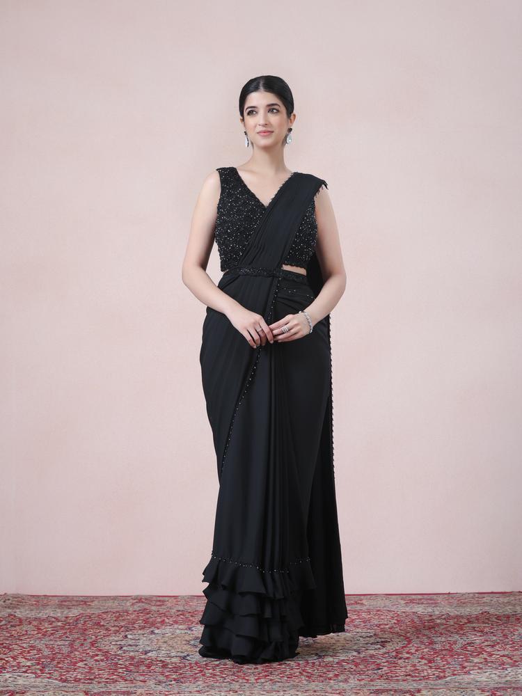 Twamev Women Timeless Black Beauty Georgette Saree